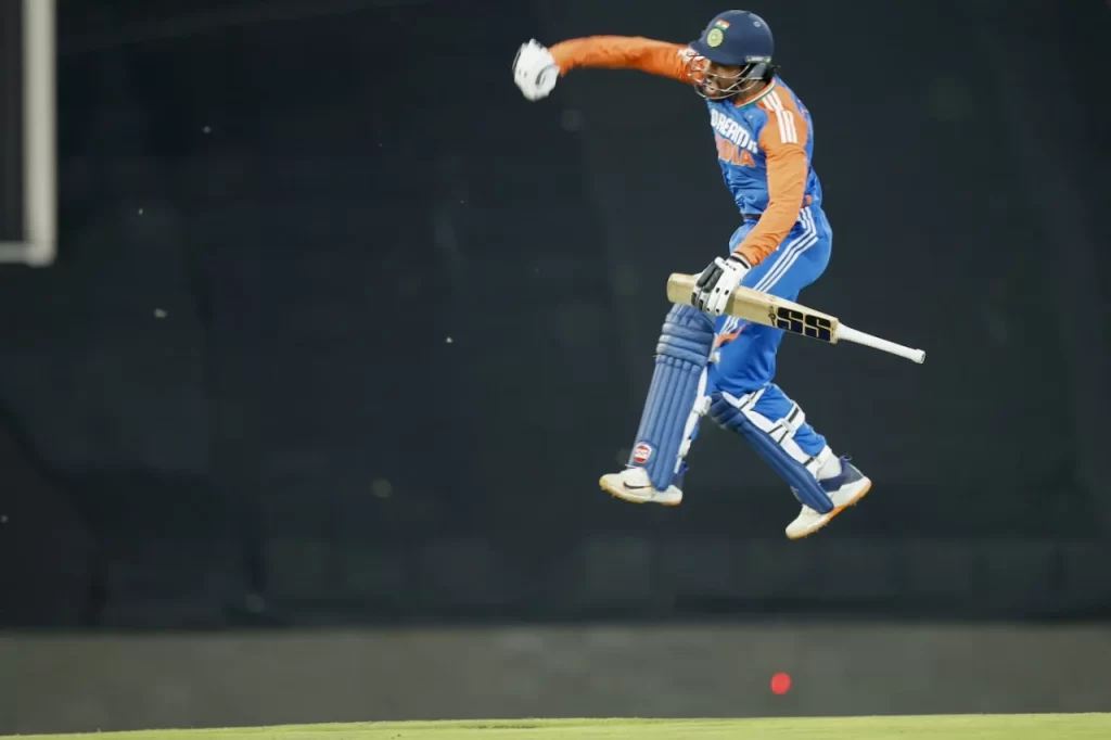 Tilak Varma gave himself a flight time in the joy of his maiden Ton. Photo: AFP/ Getty