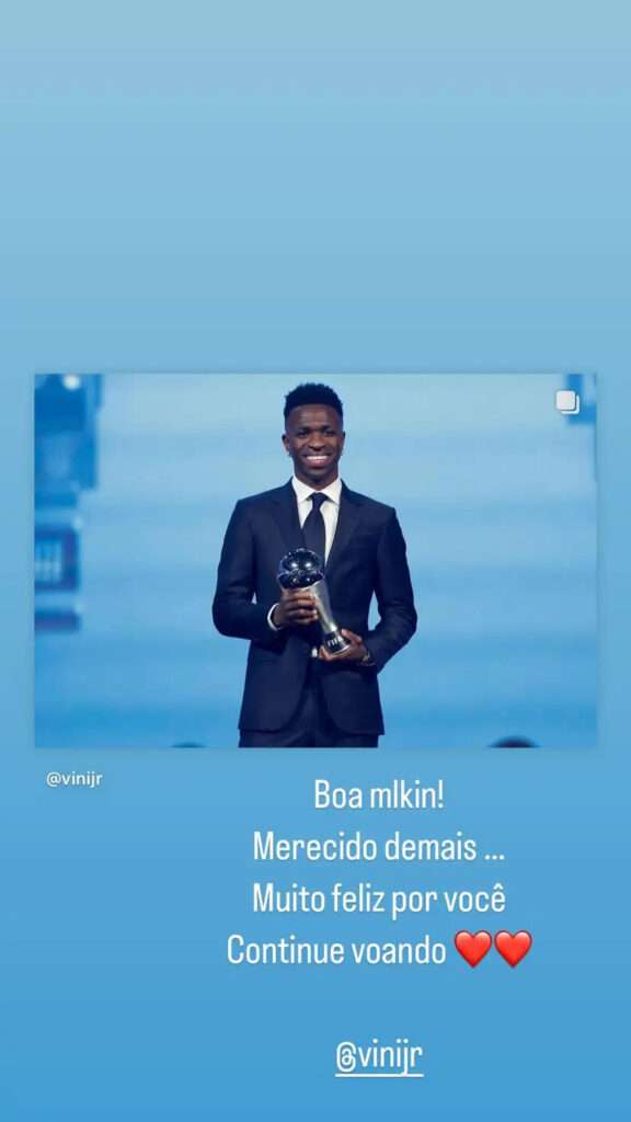 Neymar Congratulates Vinicius for FIFA Best Award