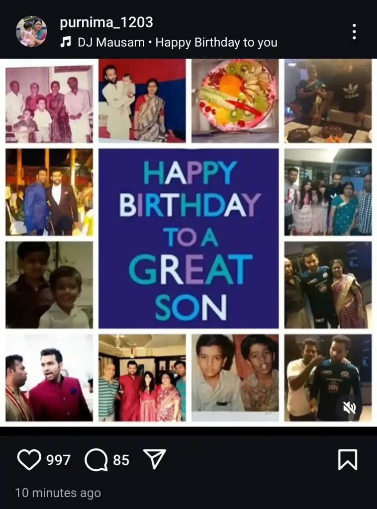 Rohit Sharma Mother Wishes Him On His Birthday