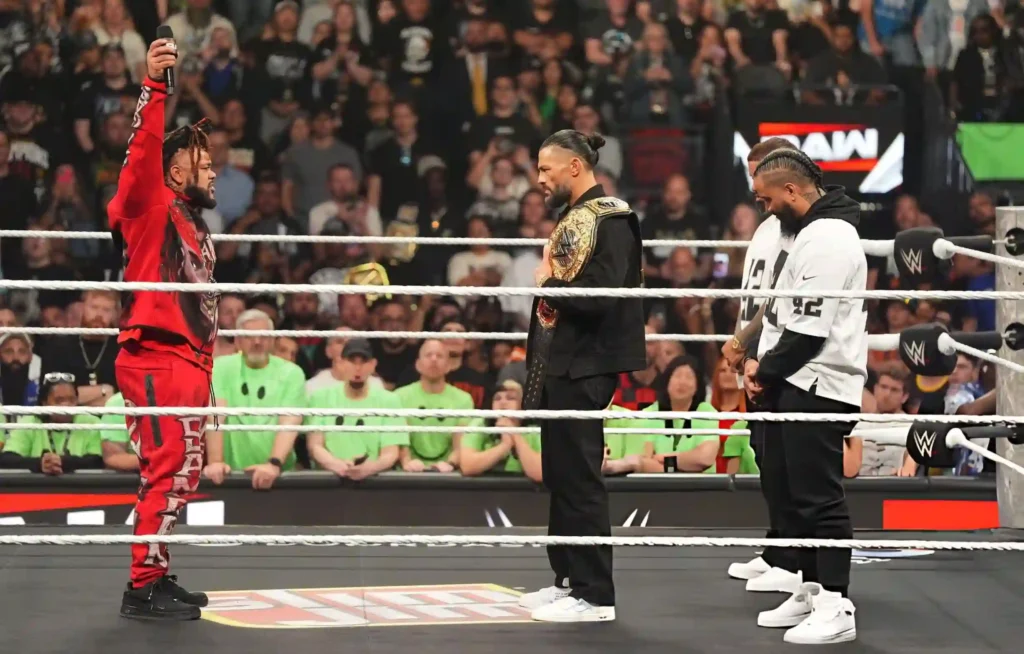 WWE Raw Highlights: Roman Reigns-Fatu Clash, Rollins-Breakker Brawls, Backlash Build-Up & More WWE Raw Highlights: Jacob Fatu faces off with Roman Reigns, Jey Uso, and Jimmy Uso during WWE Raw at T-Mobile Arena, Las Vegas.