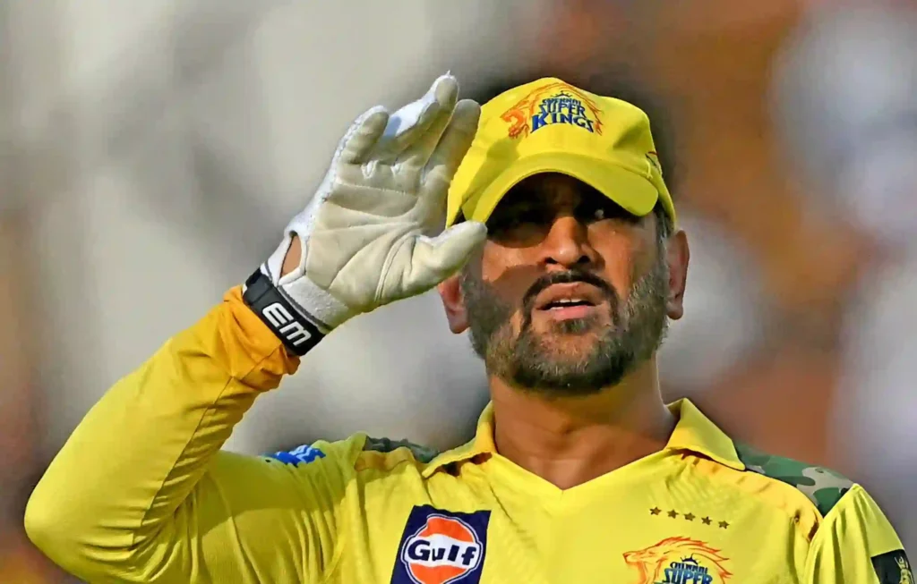 MS Dhoni looks on during an IPL match between Chennai Super Kings and Gujarat Titans at Ahmedabad,