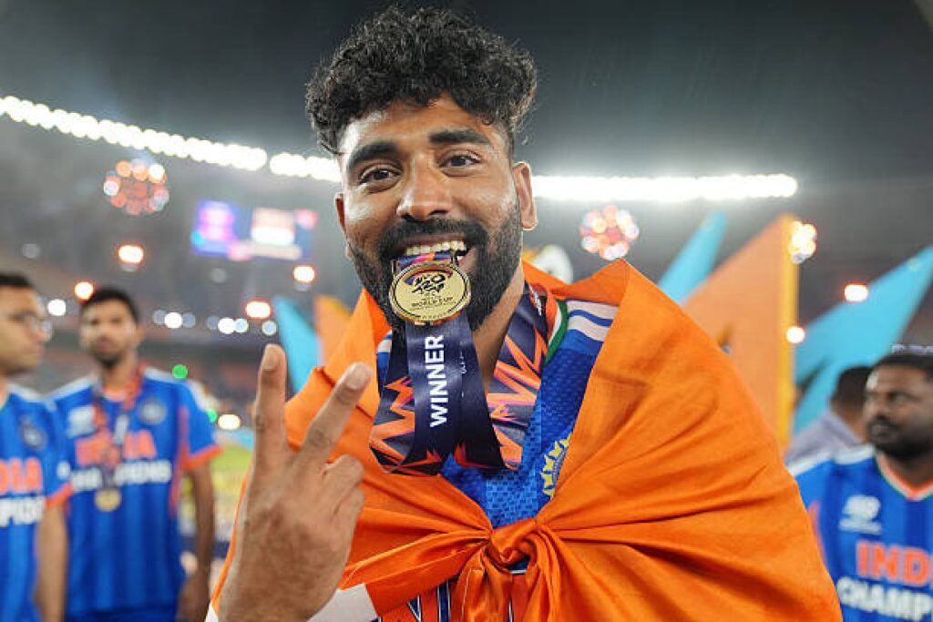Mohammed Siraj Lifestyle: Everything You Need to Know About His Cars, Homes, and Real Estate Mohammed Siraj poses with his winner's medal after India defeated New Zealand in the ICC Men's T20 World Cup 2026 Final at Narendra Modi Stadium in Ahmedabad, India, on March 8, 2026. (Photo by MB Media/Getty Images)